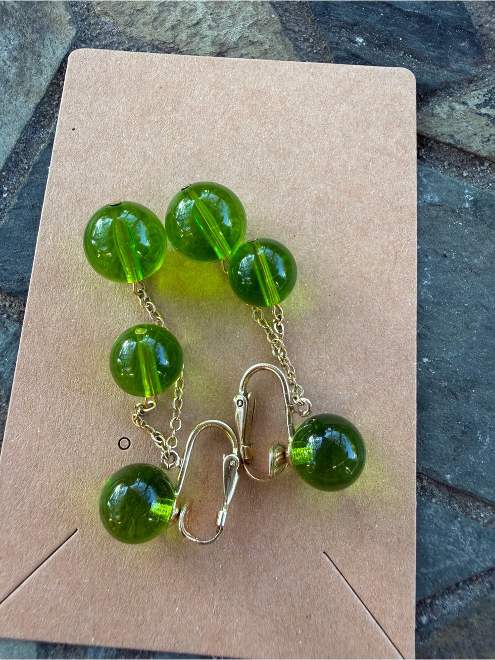 Rare Mystical Green Glass Drop Earrings | Signed Richelieu - Picture 9 of 11